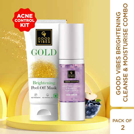 Buy Good Vibes Deep Cleanse & Acne Control Skin Combo | Gold Brightening Peel Off Mask 50g | Apple Cider Vinegar & Blueberry Acne Control Face Serum 30 ml - Purplle