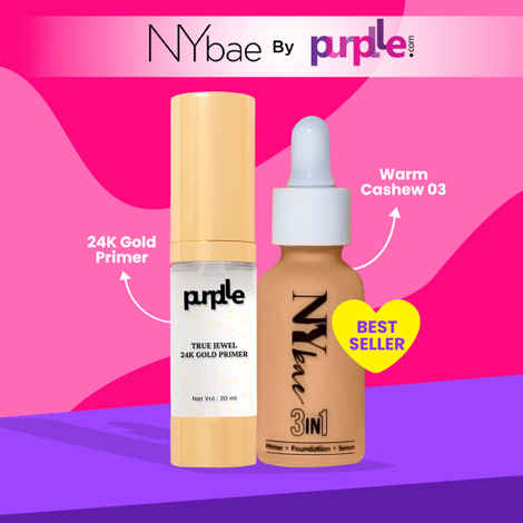 Buy NY Bae x Purplle Foundation & Primer Combo | NY Bae 3 in 1 Serum Foundation with Primer Warm Cashew 03 (30 ml) | Purplle True Jewel 24K Gold Primer (20 ml) - Purplle