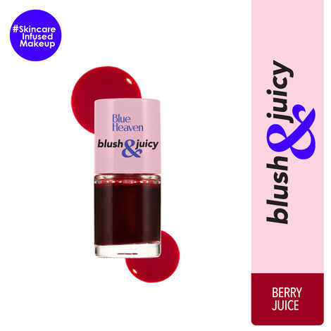 Blue Heaven Blush & Juicy Lip & Cheek Tint Infused with Pomegranate & Strawberry Extract | Multipurpose 3 in 1 Lip Tint | Long Lasting, Water Proof & Hydrating Liquid Blush | Berry Juice, 9 ml
