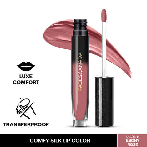 FACES CANADA Comfy Silk Liquid Lipstick - Ebony Rose 14, (3 ml) | Satin Matte HD Finish | Luxe Comfort | Longlasting | No Dryness | Smooth Texture | Mulberry Oil & Shea Butter For Plump Hydrated Lips