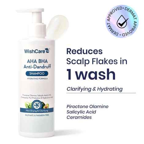 Buy WishCare Hydrating AHA BHA Anti Dandruff Shampoo -Piroctone Olamine, Salicylic Acid, LHA, Probiotics - 250 ml - Purplle