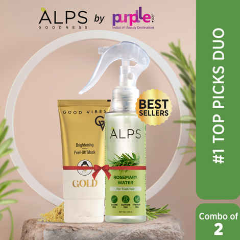 Buy Alps Goodness X Good Vibes #1 Top Picks Duo | Rosemary Water Spray (100 ml) + Gold Brightening Peel Off Mask (50 gm) - Combo of 2 - Purplle