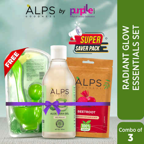 Buy Alps Goodness Radiant Glow Essentials Set with 100% Natural Beetroot Powder, Aloe Vera Gel & 4 in 1 Masking Kit I For Skin Brightening I DIY Mask Set - Purplle