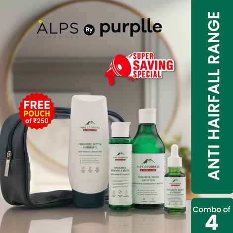 Buy Alps Goodness Anti Hairfall Range with Fenugreek, Biotin & Redensyl (Pack of 5) | Shampoo (290 ml) + Conditioner (200 ml) + Scalp Serum (30 ml) + Hair Oil (105 ml) + Travel Pouch - Purplle