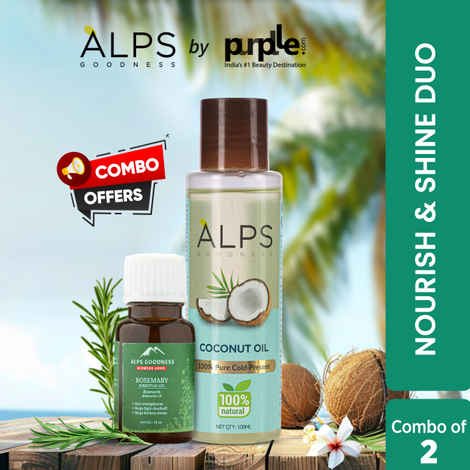 Buy Alps Goodness Nourish & Shine Duo (Pack of 2) with Coconut Oil (100ml) & Rosemary Essential Oil (10ml) | Thick Long Hair Growth | Added shine & softness - Purplle