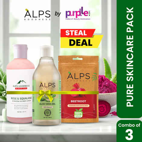 Buy Alps Goodness Pure SkinCare Pack with 100% Natural Beetroot Powder (50 gm), Aloe Vera Gel (300 ml) & Rose & Squalane Hydrating Gel Body Lotion (300 ml) | Skin Moisturising | Brightens Skin | Multipurpose Use - Purplle