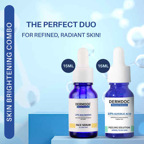 DERMDOC Skin Brightening Combo | 10% Niacinamide Serum (15 ml) | 10% Glycolic Acid Peeling Solution (15 ml)
