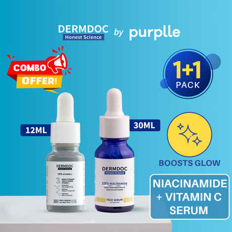 Buy DERMDOC Glow Booster Duo | 10% Niacinamide Face Serum (30 ml) | 10% Vitamin C Face Serum (12 ml) - Purplle