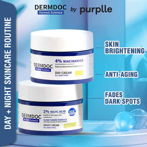 Buy DERMDOC by Purplle 2% Kojic Acid Night Cream with Niacinamide & Alpha Arbutin for Skin Brightening (50 gm) | 4% Niacinamide Face Cream for Clear & Bright Skin (50 gm) - Purplle