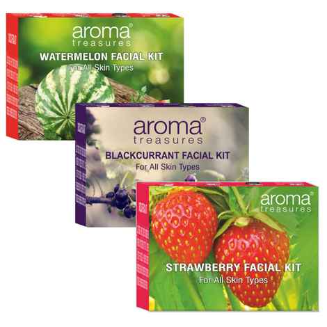 Buy Aroma Treasures Fruit Facial Kits Combo (Watermelon, Strawberry & Blackcurrant kit), 75 gm - Purplle