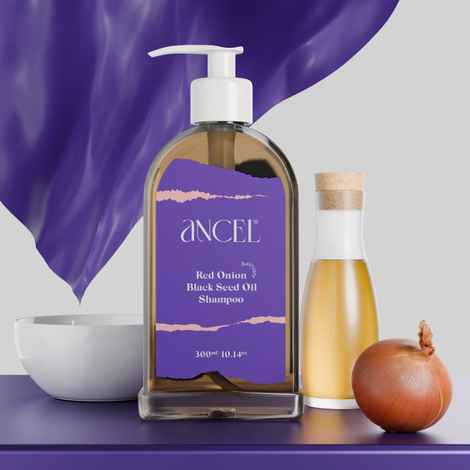 ANCEL Red Onion Black Seed Oil Shampoo with Red Onion Seed Oil Extract, Black Seed Oil, Almond Oil & Pro-Vitamin B5|Controls Hair fall & Pre-mature Greying of Hair |Natural ingredients|Sulphate & Paraben Free|For Men & Women | 300 ml