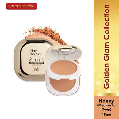 Blue Heaven 2-in-1 Festive Compact Powder for Women infused with Vitamin E | Pearl & Matte Finish | SPF Protection | 8-Hour Oil Control | Face Powder for Glowing Skin|Honey| 18 gm