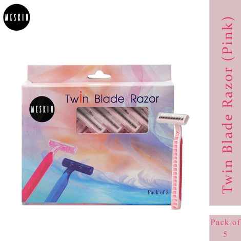 Meskin Twin Blade Unisex Body Razor with Anti-Slip Grip Pack of 5 Pink