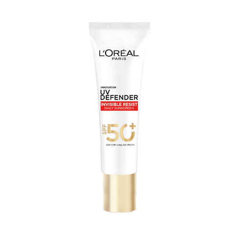 Buy L'Oreal Paris UV DEFENDER INVISIBLE RESIST DAILY SUNSCREEN SPF50+ PA++++ 30 ml | Lightweight, Waterproof, Sweatproof & Protects from Pollution & Dust - Purplle