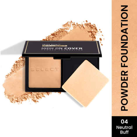 Swiss Beauty Select High On Cover Powder Foundation with Sponge | Waterproof & Oil Controlling|16-Hour Wear-4 Neutral Buff 5.5 gm