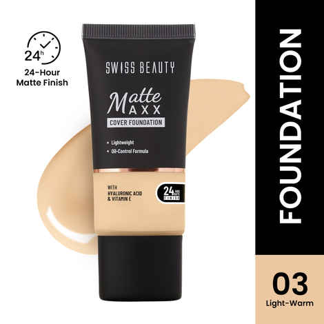 Buy Swiss Beauty Matte Maxx Cover Foundation | 24- Hour Stay | With Hyaluronic Acid & Vitamin E | Oil-Control Formula 3-Light Warm 30 gm - Purplle