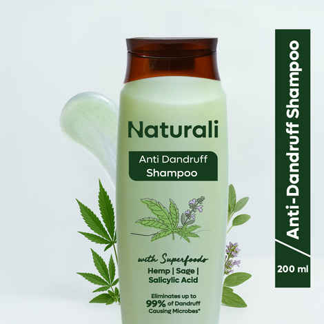 Naturali Anti-Dandruff Shampoo with Superfood Hemp Oil & Sage Extract | Up to 100% DANDRUFF RELIEF | Paraben & Sulphate Free Shampoo | 200 ml