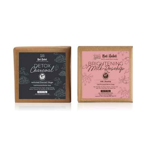 Buy Nat Habit Set Of Brightening Milk Rosehip & Detox Charcoal Butter Bath Soaps Combo - Purplle