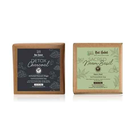Buy Nat Habit Set Of Sacred Neem Basil & Detox Charcoal Bath Saops Combo - Purplle