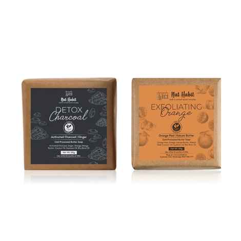 Buy Nat Habit Set Of Detox Charcoal & Exfoliating Orange Bath Soaps Combo - Purplle
