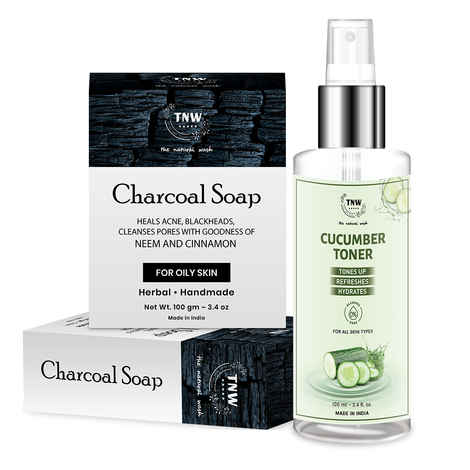Buy TNW-The Natural Wash Combo of Handmade Charcoal Soap & Cucumber Toner | Paraben Free Soap For Blackheads And Acne100G | Pore Tightening Toner .Oil Control And Removes Make Up With Aloe Vera .100 ml - Purplle