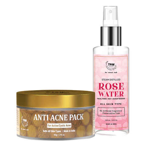 Buy TNW-The Natural Wash Combo of Anti Acne Face Pack & Rose Water Toner | Face Pack With Neem Extracts .Pimple Clearing Treatment 50G | Toner For Face - Makeup Remover -For All Skin Types 200 ml - Purplle