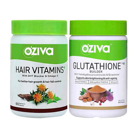 Buy OZiva Better Hair & Skin Pack (OZiva Hair Vitamins + Plant Based Glutathione Builder) Combo of 2 - Purplle