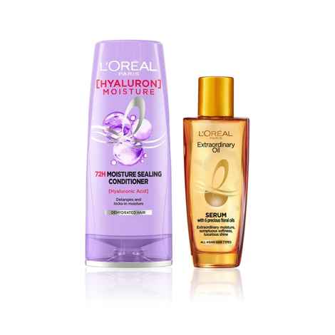 L'Oreal Paris Ultimate Hair Moisture and Shine Duo 2 (Hyaluron Moisture 72H Moisture Shampoo (340 ml), Extraordinary Oil Serum (30 ml))