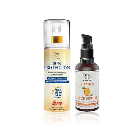 TNW The Natural Wash Vitamin C Skin Clearing Face Serum with Sunscreen Spray SPF 50 - Combo of 2