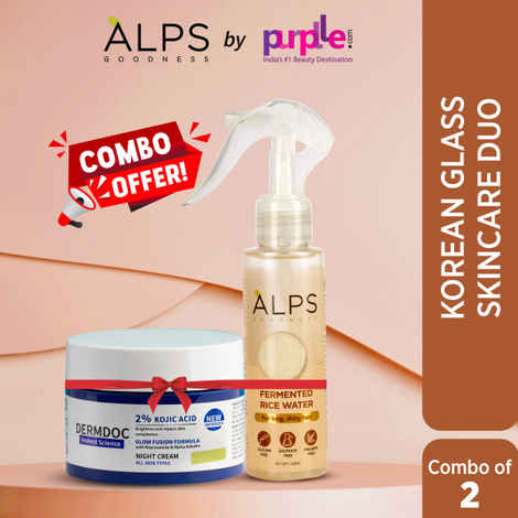 Alps Goodness X DERMDOC Korean Glass Skincare Duo with Fermented Rice Water Spray & 2% Kojic acid glow fusion formula night cream - Combo of 2