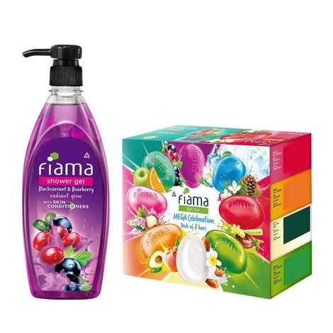 Buy Fiama Gel Bathing Bar Mega Celebration Pack, 1000 gm (125 gm - Pack of 8) & Body Wash Shower Gel Blackcurrant & Bearberry (500 ml) - Purplle