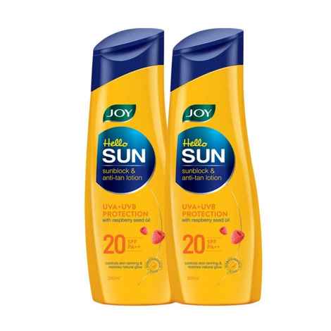 Buy Joy Hello Sun Sunblock & Anti-Tan Lotion Sunscreen SPF 20 PA++ (2 X 300ml) - Pack of 2 - Purplle