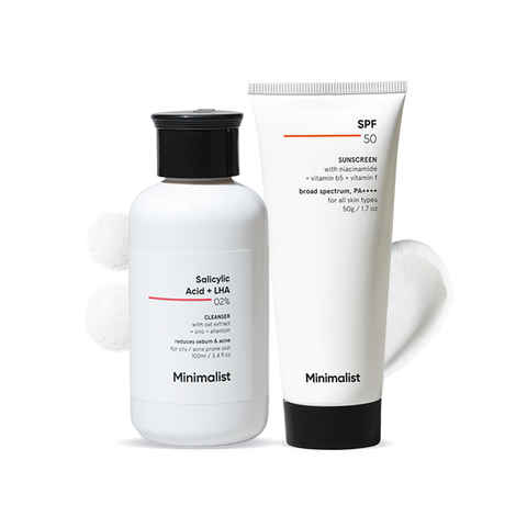 Buy Minimalist Salicylic Acid + LHA 02% Cleanser 100 ml +Minimalist SPF 50 Sunscreen with niacinamide 50 gm - Purplle