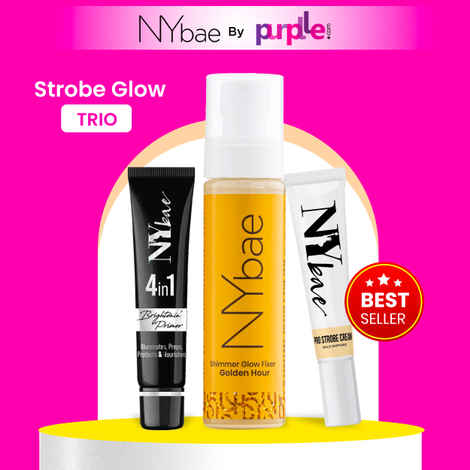 NY Bae Strobe Glow Trio | Pack Of 3 | Strobe Cream | Pink Topaz | Shimmer Setting Spray | Gold Makeup Fixer | Brightening Primer | Korean Glow | Long Lasting Glow | Makeup Kits