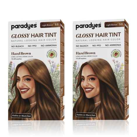 Paradyes Hazel Brown Glossy Hair Tint Semi-Permanent Creme Color For Natural Black Hair (Pack of 2)