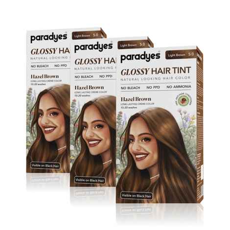 Paradyes Hazel Brown Glossy Hair Tint Semi-Permanent Creme Color For Natural Black Hair (Pack of 3)