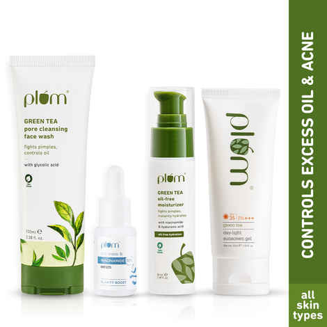 Buy Plum Green Tea CSMS Routine (Face Wash 100 ml +  Serum 15 ml + Moisturiser 50 ml + Sunscreen 50 ml) - Purplle