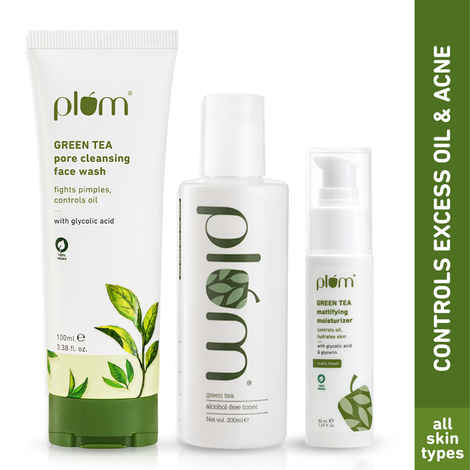 Buy Plum Green Tea CTM Kit (Face Wash 100 ml + Toner 200 ml + Mattifying Moisturiser 50 ml) - Purplle