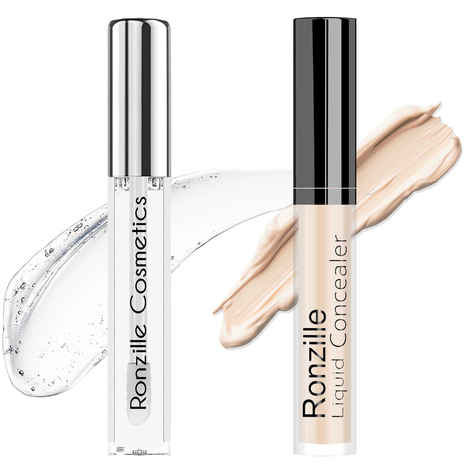 Ronzille trendy & Soft Matte Shine Lip Glossy Finish Lip Gloss Makeup + Full Coverage Liquid Concealer ( GRANOLA 03 NO ) - Combo of 2
