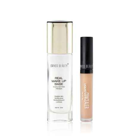Buy Swiss Beauty Primer + Concealor Kit ( Highlighting Primer- Natural Tint (32 ml) + Liquid Concealer -Light Moyen (6 gm)) - Purplle