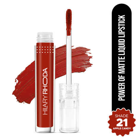Hilary Rhoda Power Of Matte Liquid Lipstick | Buildable Colour | Long Lasting & Matte Finish | Lightweight & Non-Drying Formula | Smudge Proof & Non-Transferable | 3 ml (Apple Candy - Shade 21)