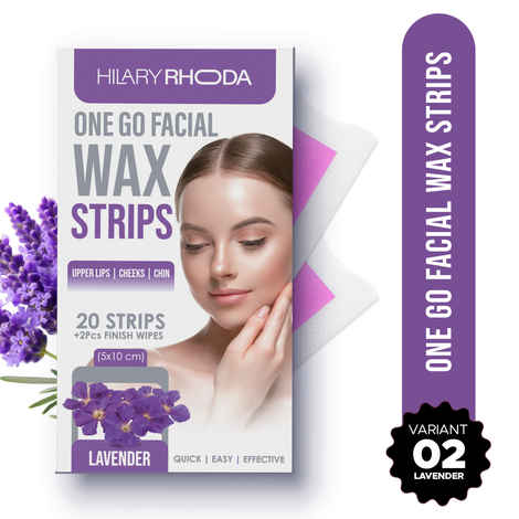 Buy Hilary Rhoda One Go Facial Wax Strips | Ready-To-Use Facial Wax Strips | Painless Hair Removal | With 2 Finish Wipes | 20 Strips (Lavender -Shade 2 ) - Purplle