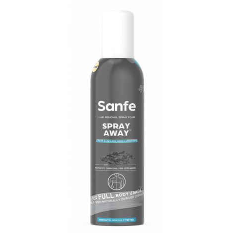 Buy Sanfe Painless & Detan Hair Removal Spray Cream - 112 ml | For Chest, Back, Legs, Arms & UnderArm | Removes Hair in 10 Minutes with Skin Detan | Contains charcoal, For all skin types - Purplle