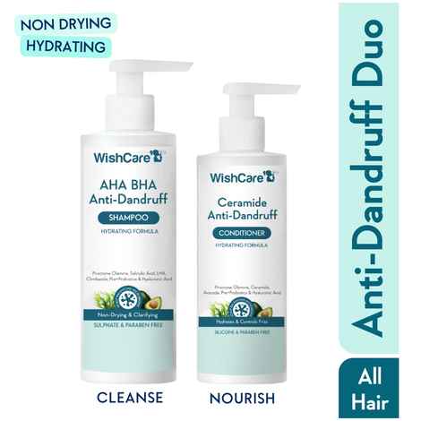 Buy WishCare Hydrating AHA BHA Anti Dandruff Shampoo & Ceramide Conditioner Duo - Combo of 2 - Purplle