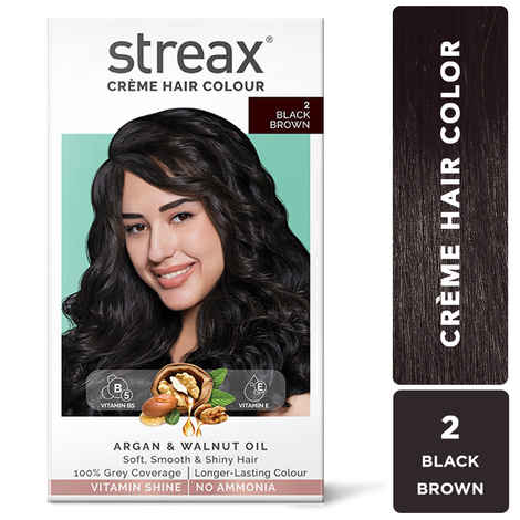 Buy Streax Creme Permanent Hair Colour - 2 Black Brown Hair Colour, 100% Grey coverage , Ammonia Free Hair Color (140 ml) - Purplle
