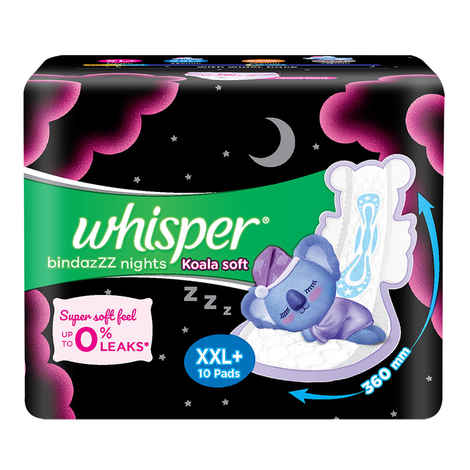 Buy Whisper Bindazzz Nights Koala Soft Sanitary Pads - XXL Plus (10 Pads) - Purplle