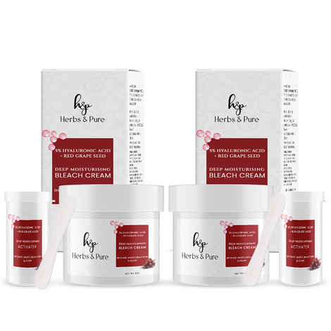 Herbs & Pure Deep Moisturising Bleach Cream with Hyaluronic Acid & Red Grapes for Dark spots Reduction and skin Glowing | No Parabens or sulphates, Unisex, All Skin Type ,43 gm of Each, Pack of 2