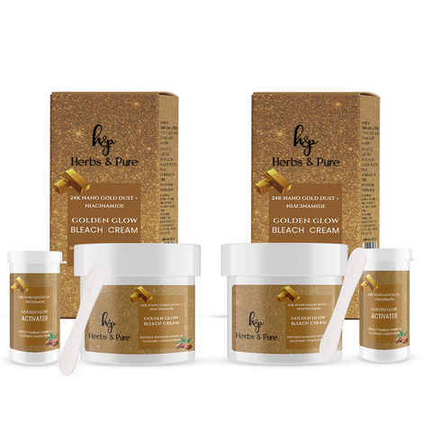 Herbs & Pure Golden Glow Bleach Cream with 24K Nano Gold Dust & Niacinamide for Anti-aging and Instant Shine, No Parabens or sulphates, | Unisex All Skin Type , 43 gm of Each, Pack of 2