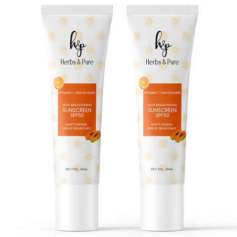 Herbs & Pure Skin Brightening Vitamin C & Niacinamide Sunscreen SPF 50 For Quick Absorbing, Sun Protection and Glow|No Parabens or sulphates, Unisex, All Skin Types 50 ml - Pack of 2