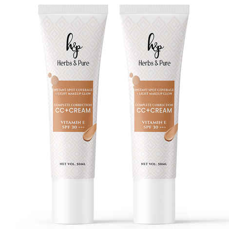 Herbs & Pure CC+ Cream SPF30PA+++ with Vitamin E|Instant Spot Coverage, Light Makeup Glow|Tinted moisturizer|Lightweight|Natural Coverage|long lasting|Evens Skin Tone, 50 ml, Pack of 2